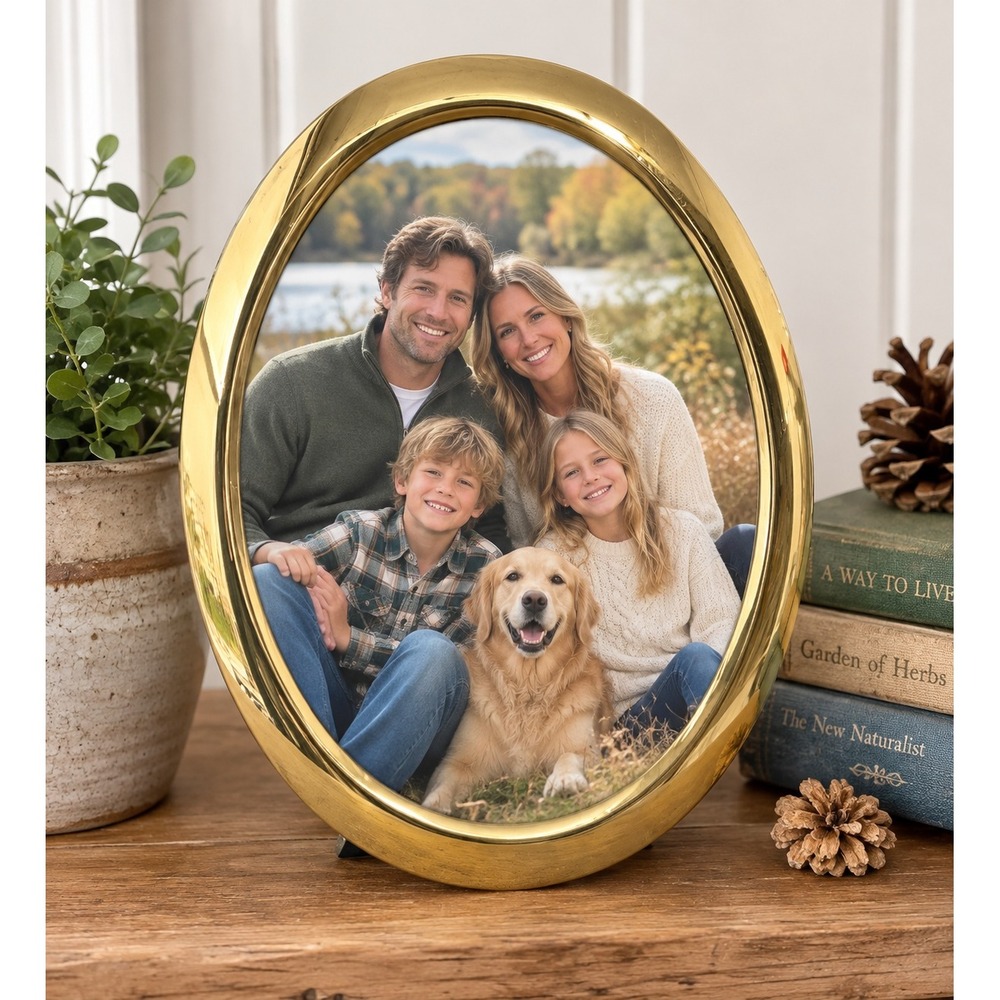 Vtg Intercraft Photo Frame Gold Solid Brass Oval 8x10 Polished Lacquer Coated